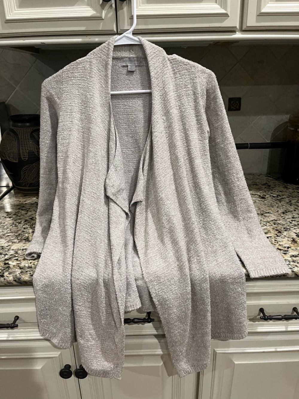 Barefoot Dreams Cream Open-Front Draped Knit Cardigan